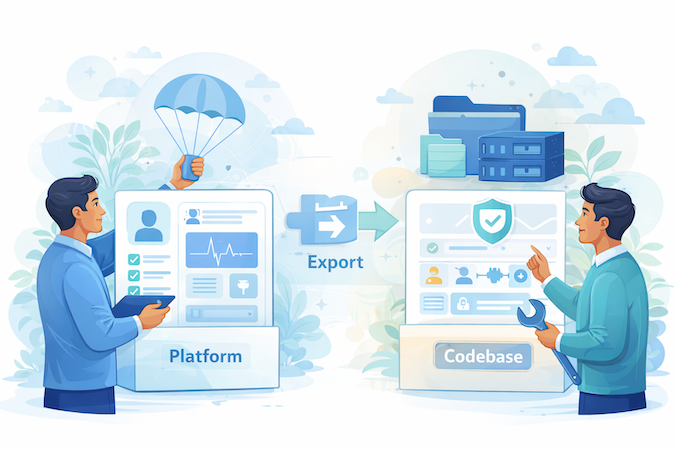 vendor lock in vs code export when using drapcode to build health app