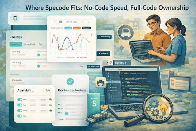 specode to build your health app without any code while still maintaining code ownership
