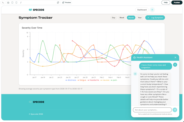 using specode to build a symptom tracker app