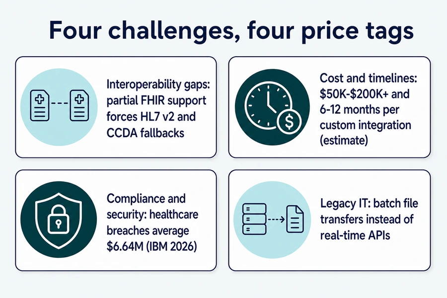 four core EHR integration challenges with their real-world costs