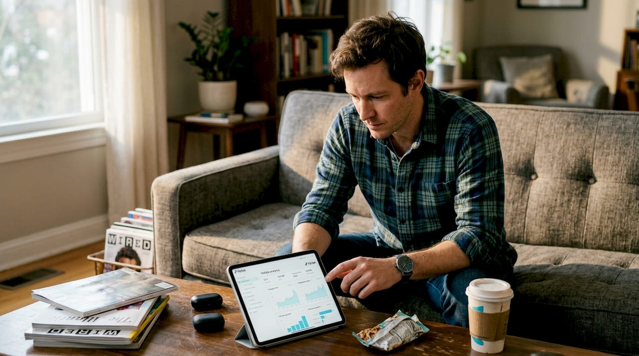 Man reviewing TikTok analytics on tablet