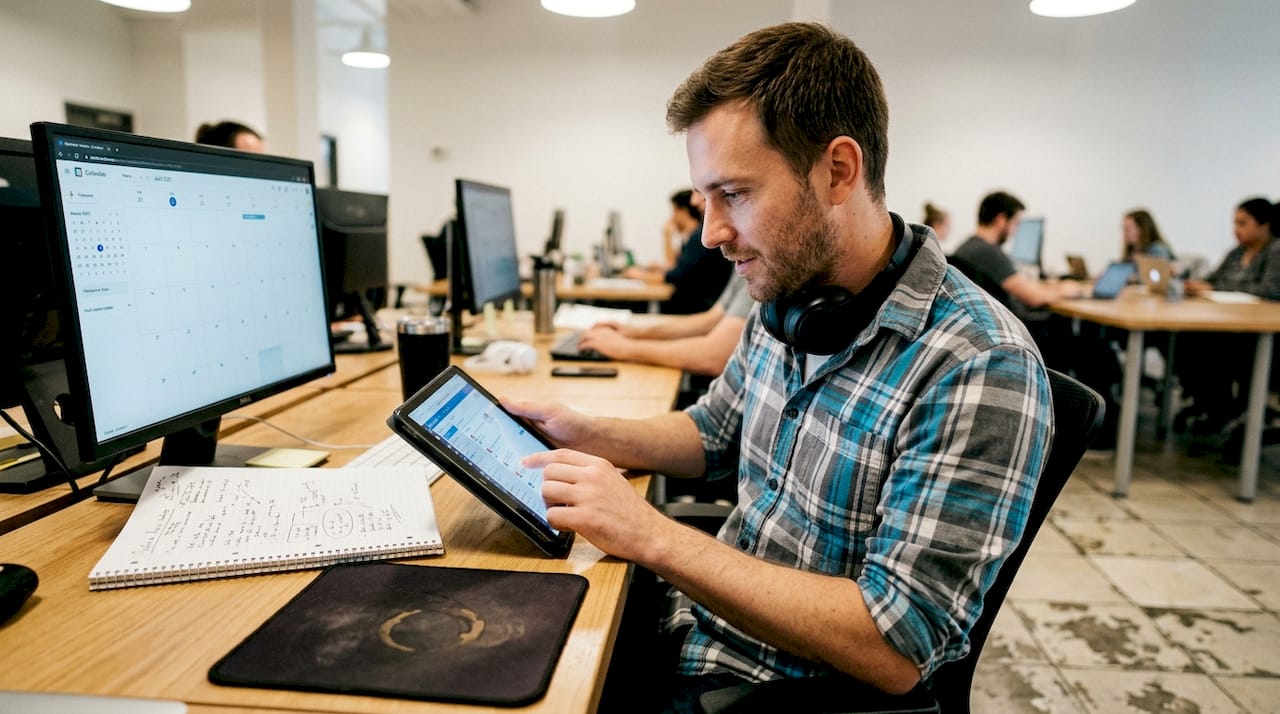 Creator using automation tools at desk