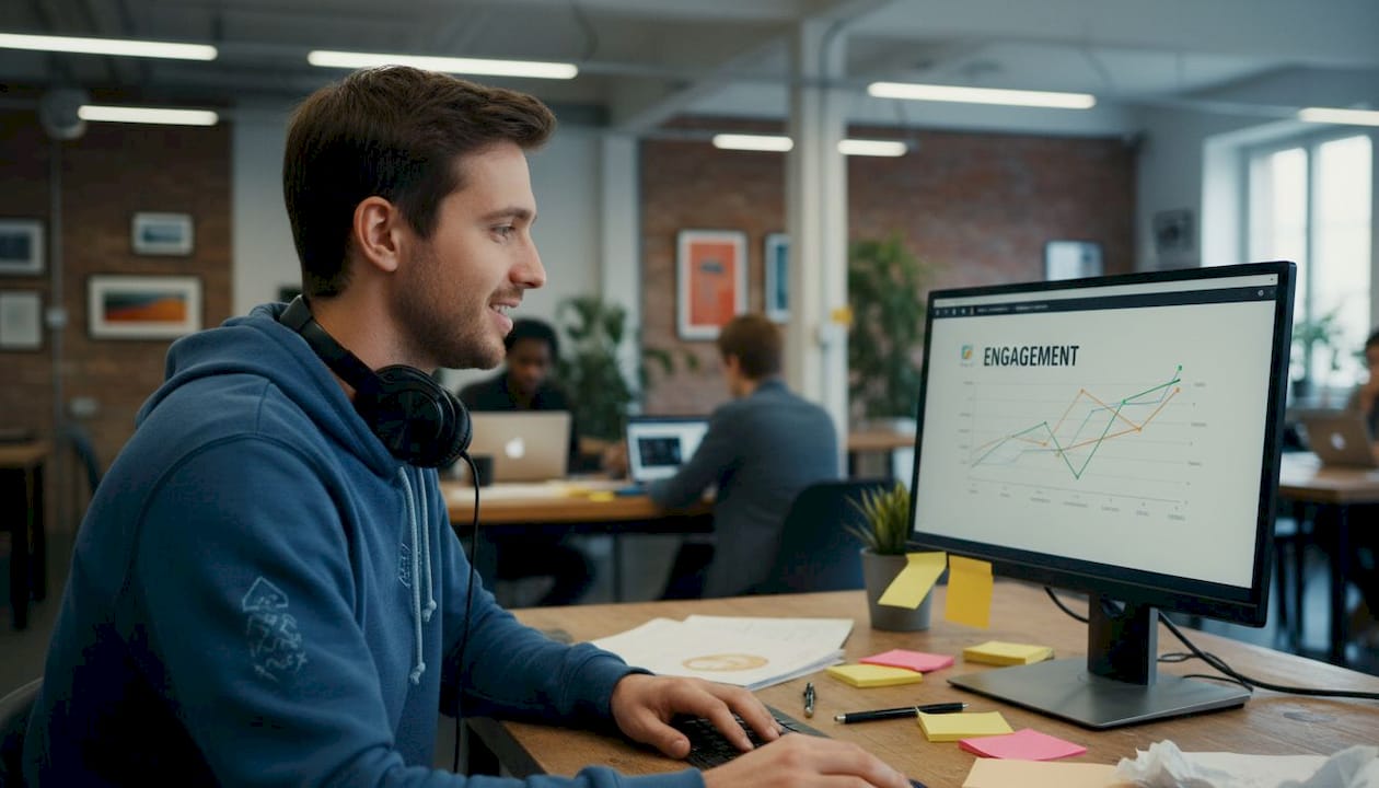 Creator analyzing engagement on marketing dashboard