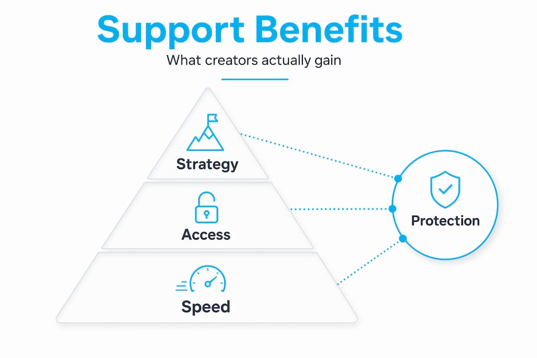 Hierarchy infographic of dedicated support benefits
