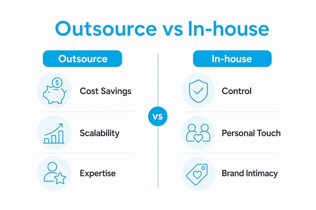 Infographic comparing outsource and in-house account management