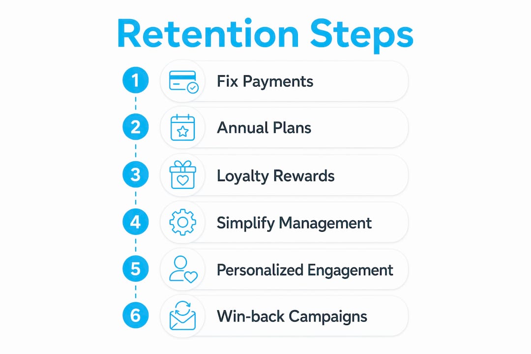 Infographic outlining subscription retention steps
