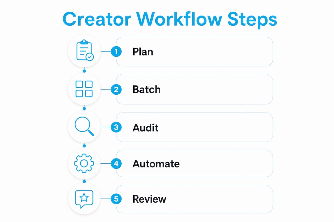 Infographic depicting five steps of creator workload management process