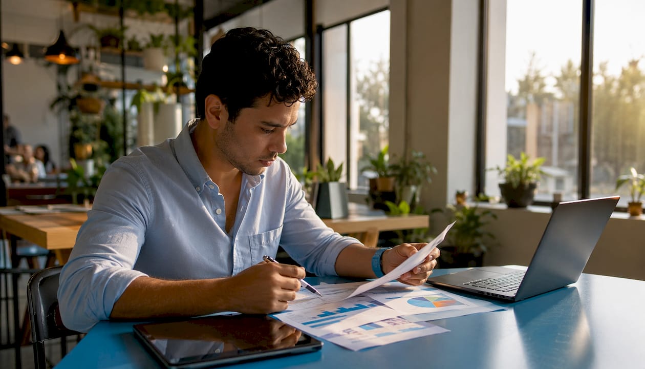 Creator analyzing income diversification at desk