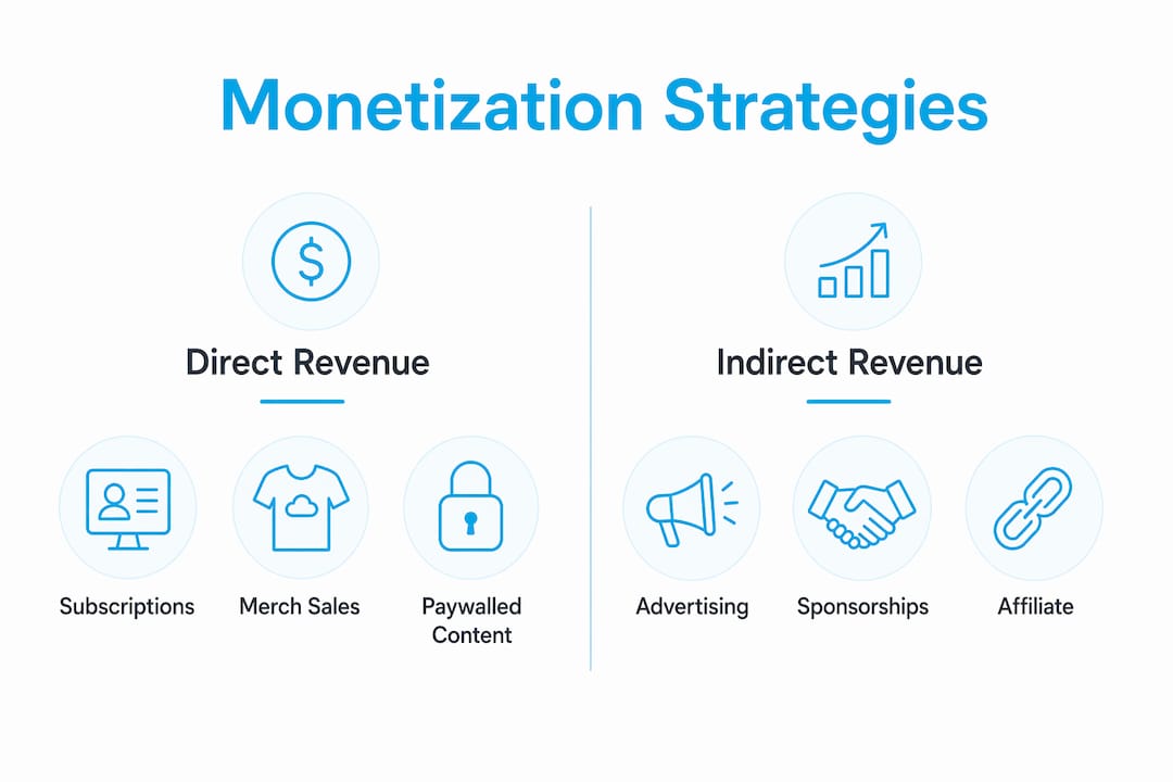 Infographic comparing direct and indirect monetization strategies