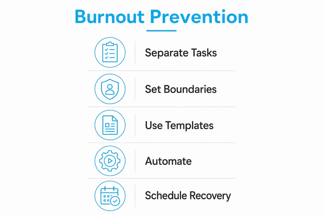 Infographic illustrating burnout prevention steps