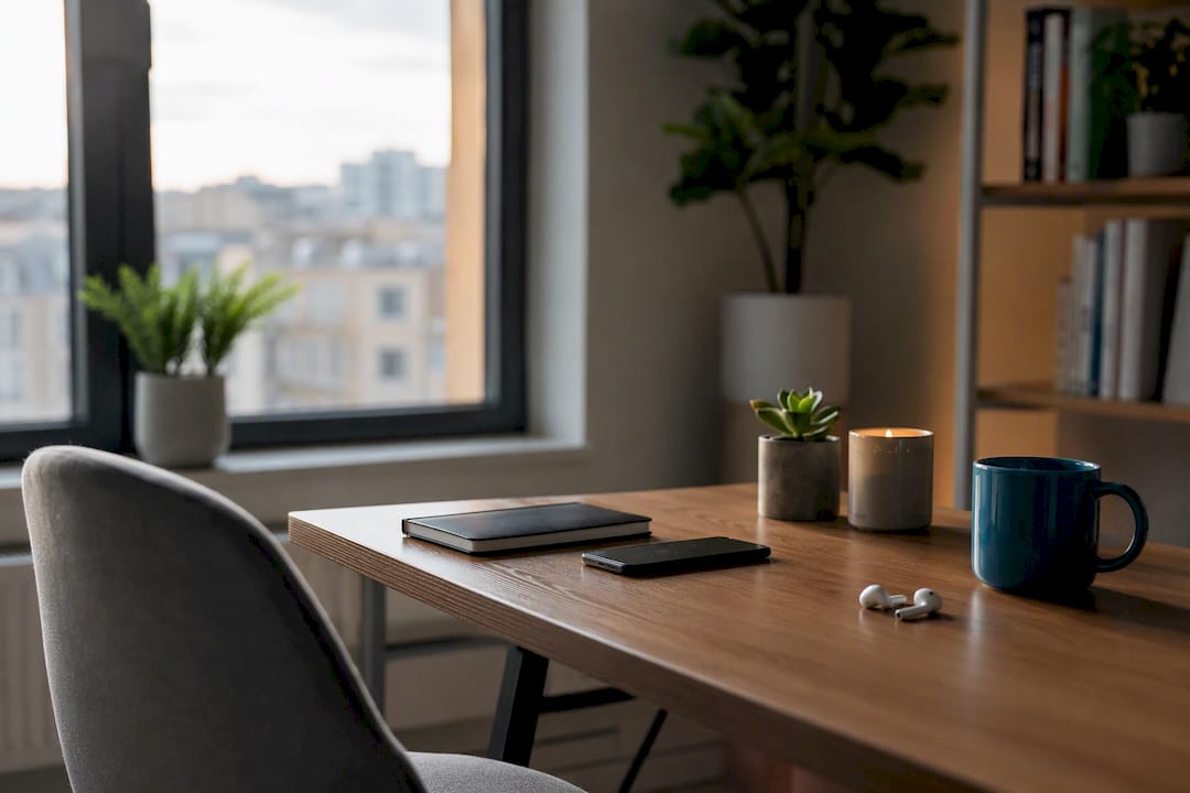 Minimalist creative workspace for writing bio