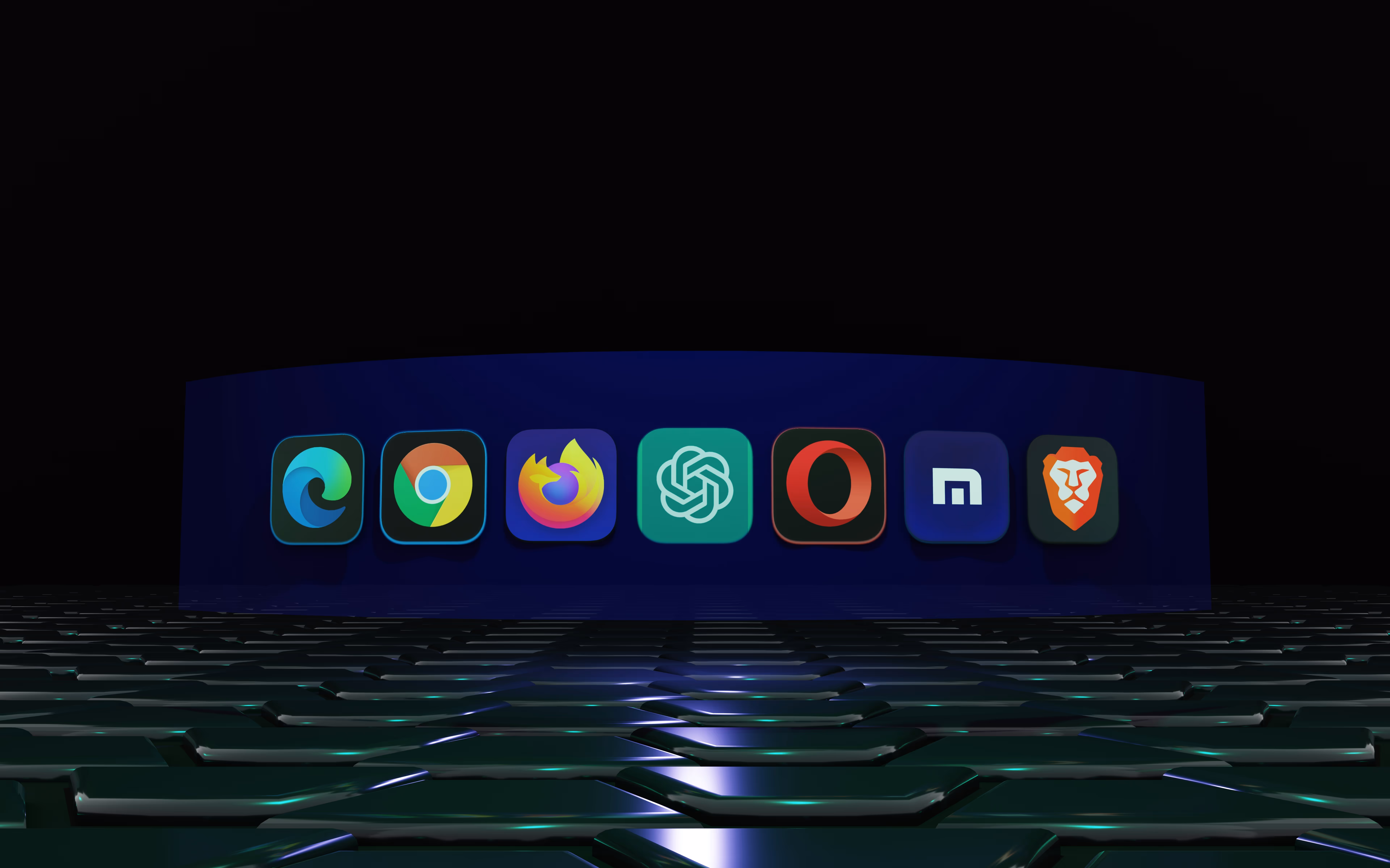 Pantalla con iconos de diferentes herramientas de Inteligencia Artificial, navegadores de búsqueda, entre otros.