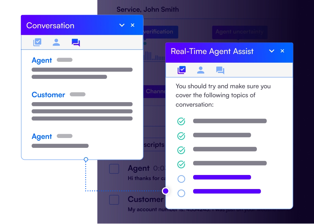 Real time agent assist tab images