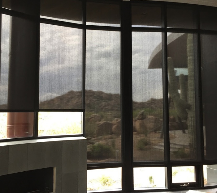 Interior screen with desert view through large windows