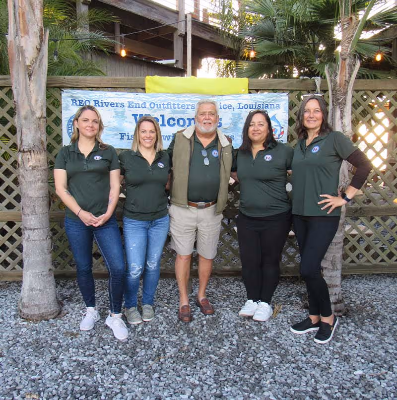 REO Rivers End Outfitters team posing together in Louisiana
