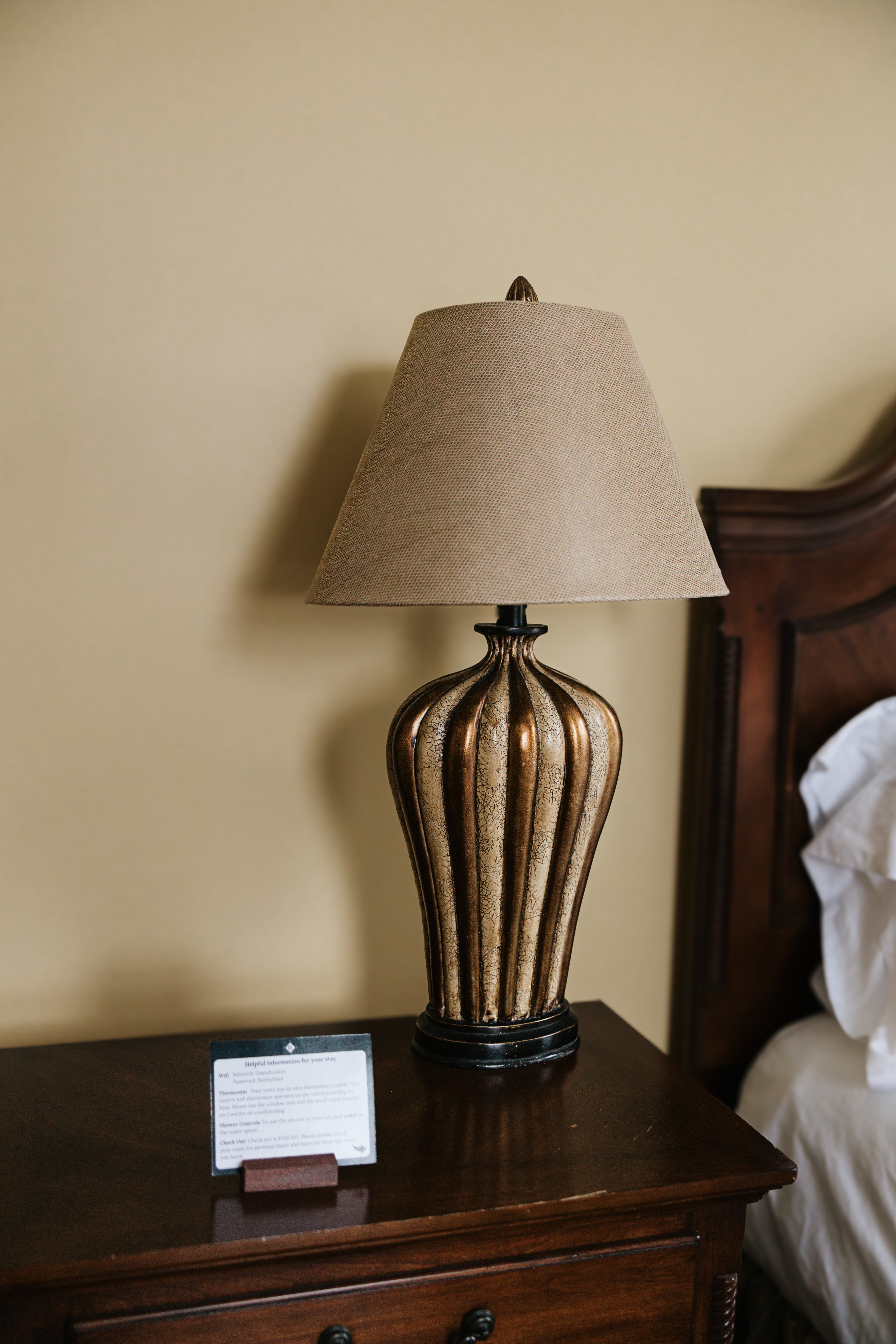 Nightstand lamp detail in The Carlyle Room