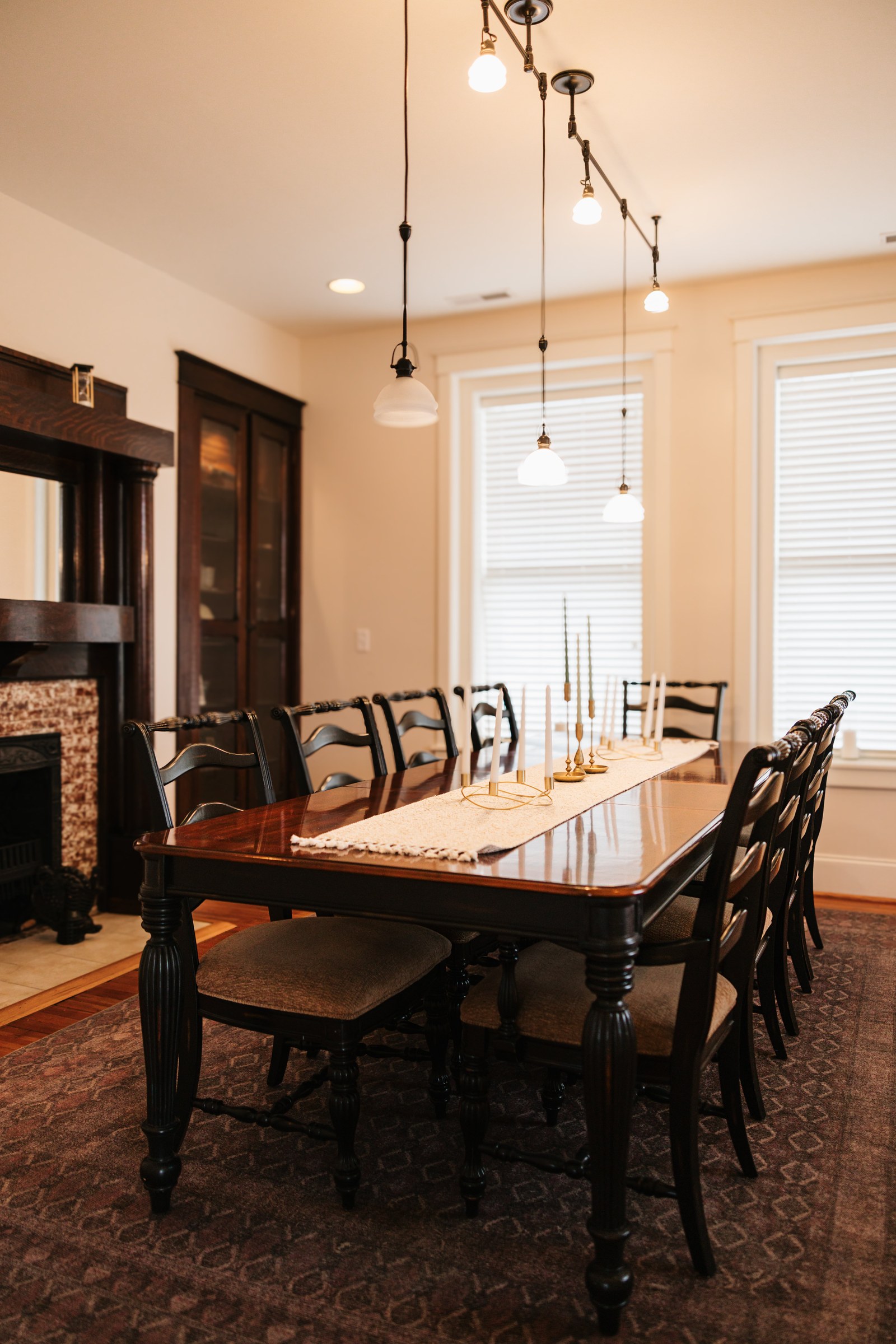 The elegant dining room at The Grand Lux Inn set for a large gathering