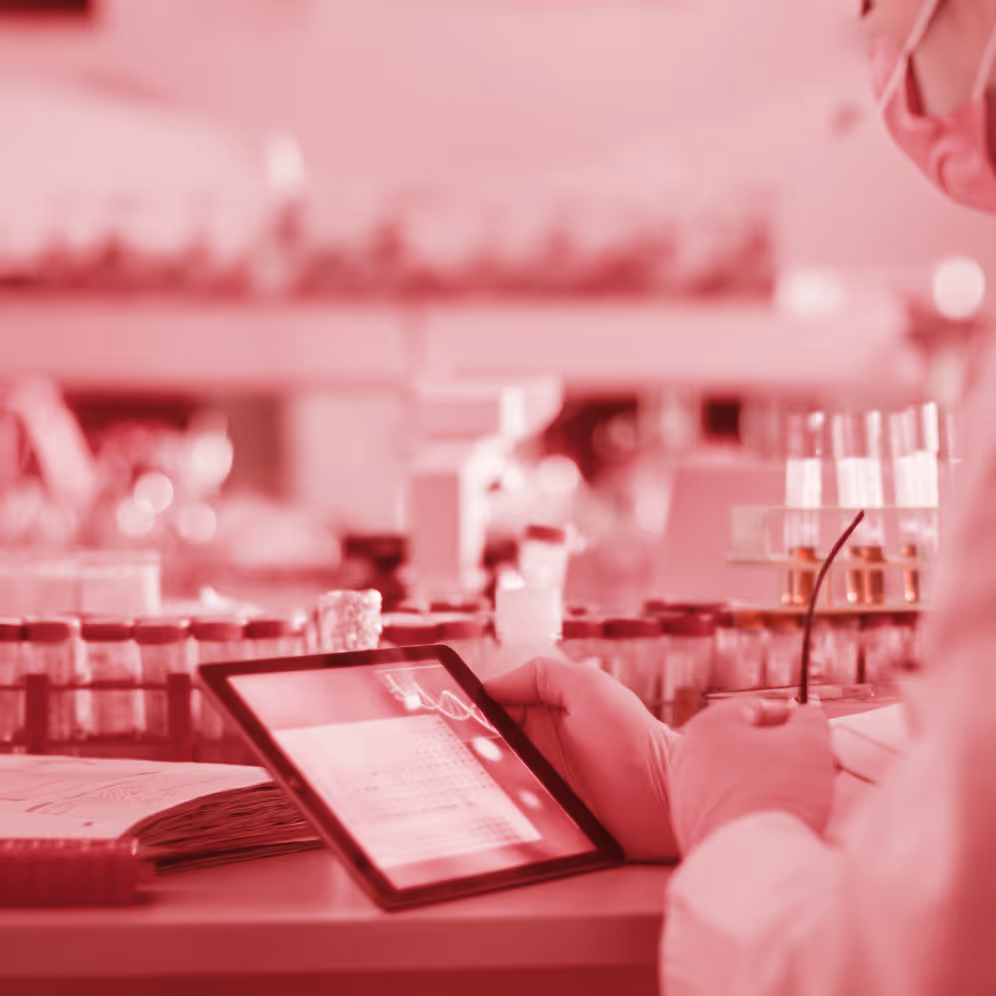 Script US Nurse filling out digital form doing a lab research