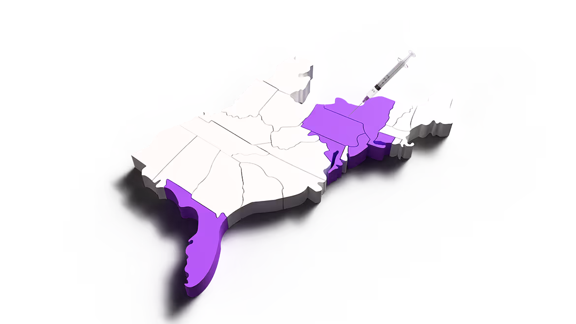 Parcel map of United States (America) with the states where ImmuniCare Inc served are marked