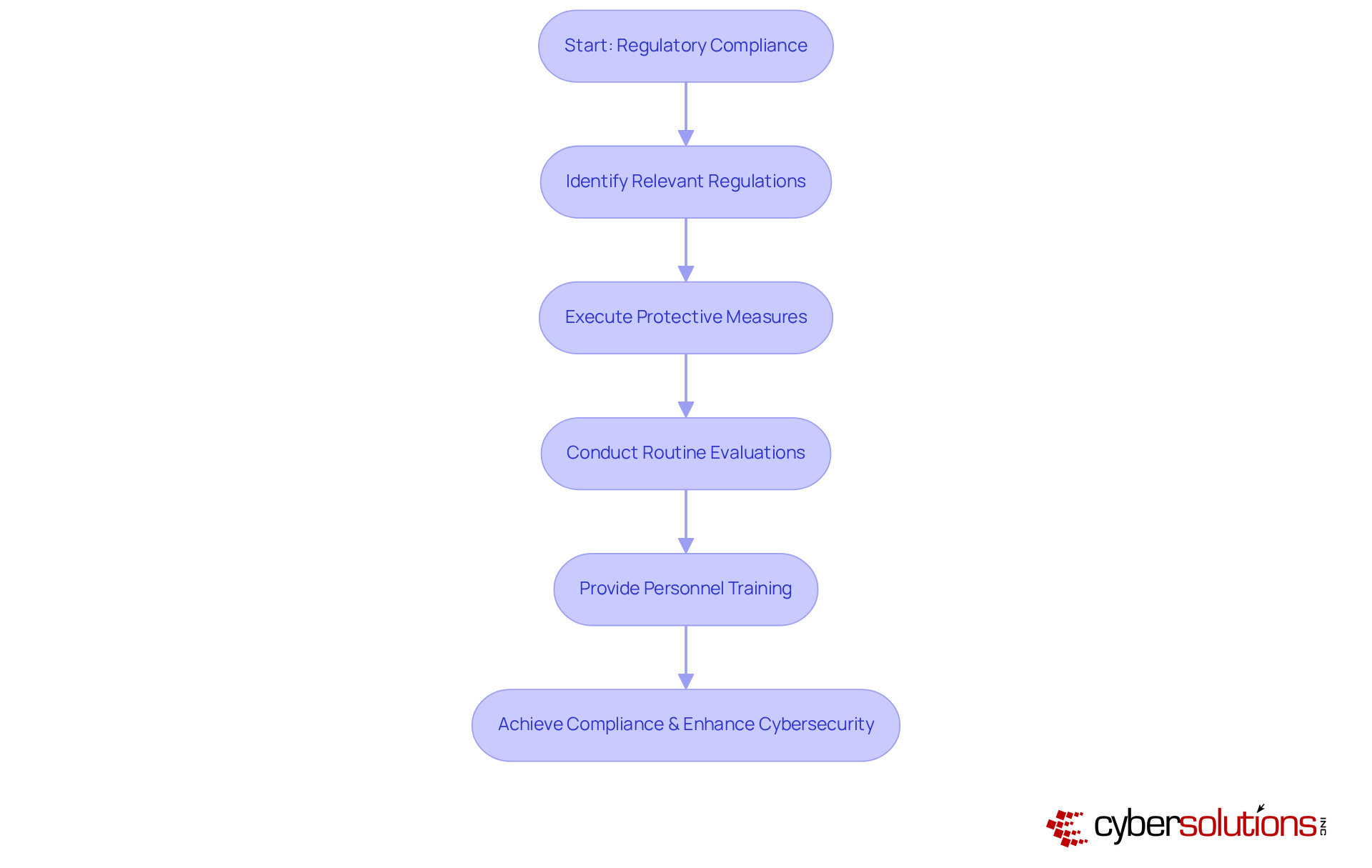 Follow the arrows to see the steps organizations must take for compliance. Each box represents a critical action in the process, leading to a secure and compliant environment.