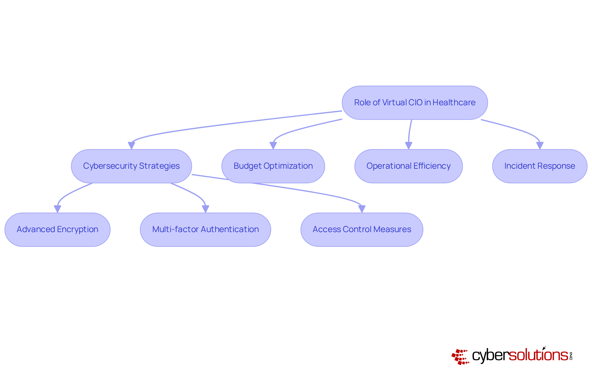 Follow the arrows to see how the virtual CIO's role impacts healthcare. Each box shows a key area — the larger boxes represent main strategies, while the smaller ones detail specific actions that contribute to overall improvements.