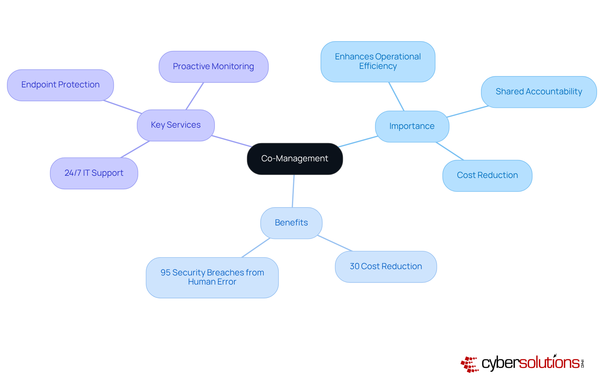 The central idea is co-management, and the branches show its importance, benefits, and key services — follow the connections to understand how these elements work together.