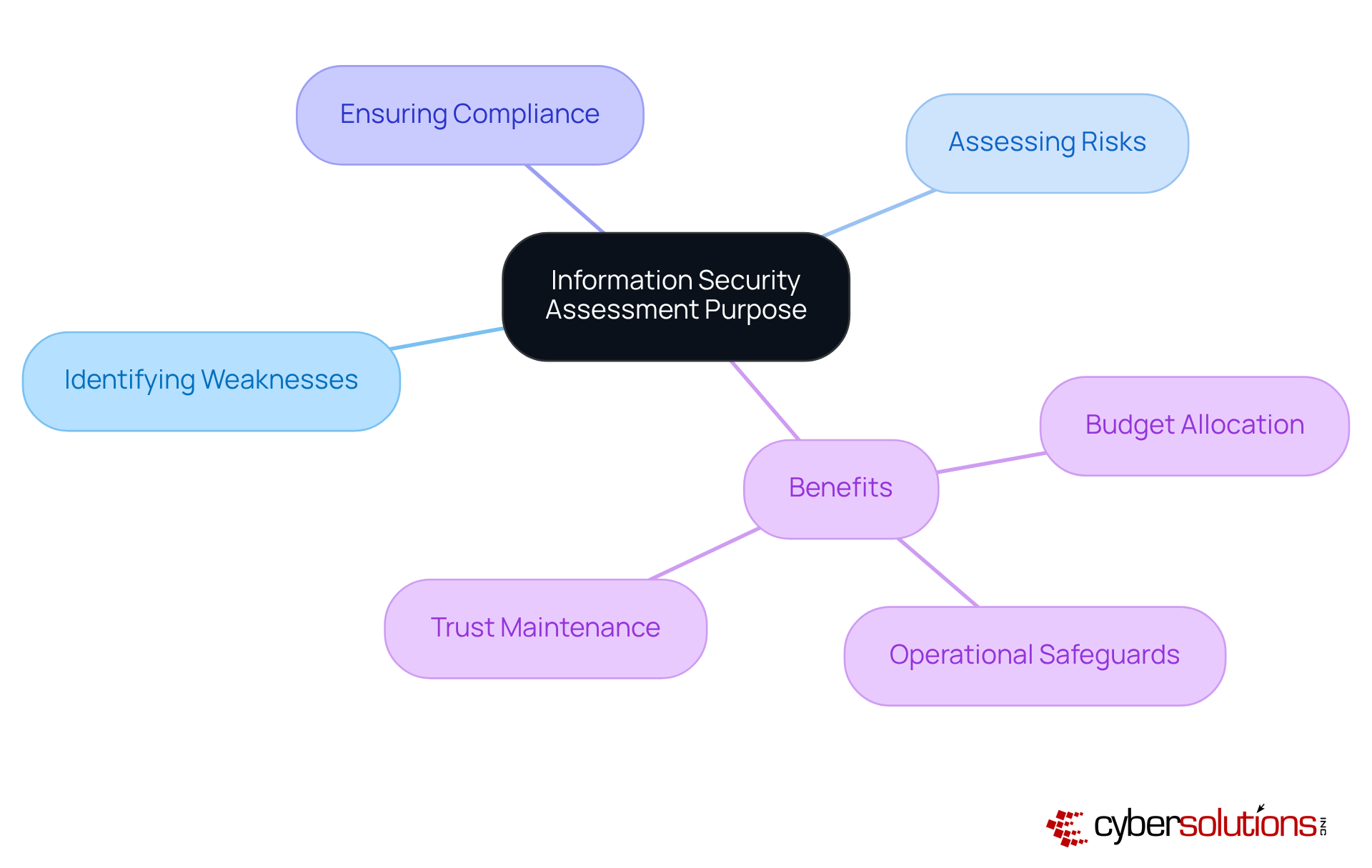 Start at the center with the main focus on the assessments, then explore how they identify weaknesses, assess risks, and ensure compliance. Each branch shows a different aspect of why these assessments are crucial. Start at the center with the main focus on the assessments, then explore how they identify weaknesses, assess risks, and ensure compliance. Each branch shows a different aspect of why these assessments are crucial.