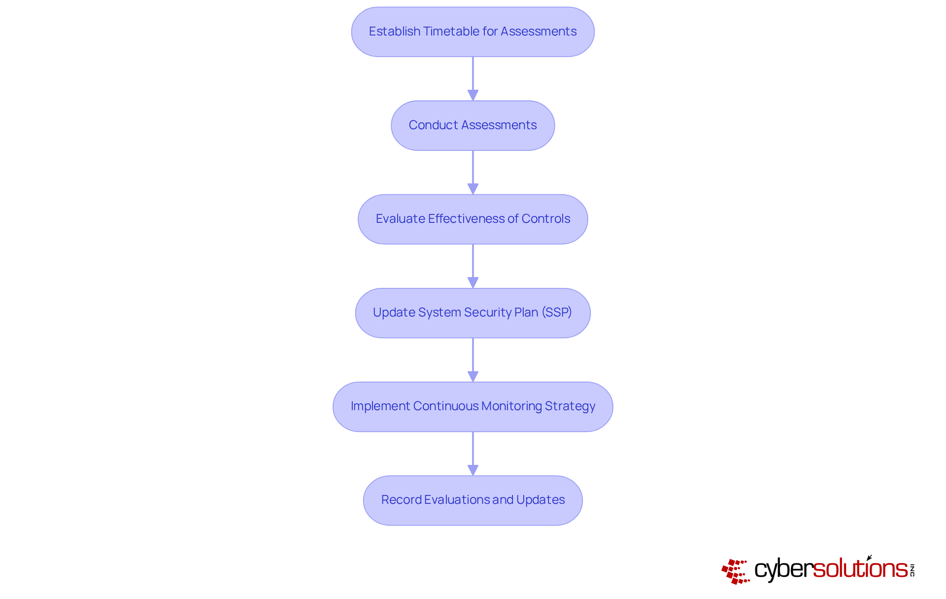 Follow the arrows to see the steps organizations should take to ensure compliance. Each box represents a crucial action in the process, from setting a schedule for assessments to recording updates.