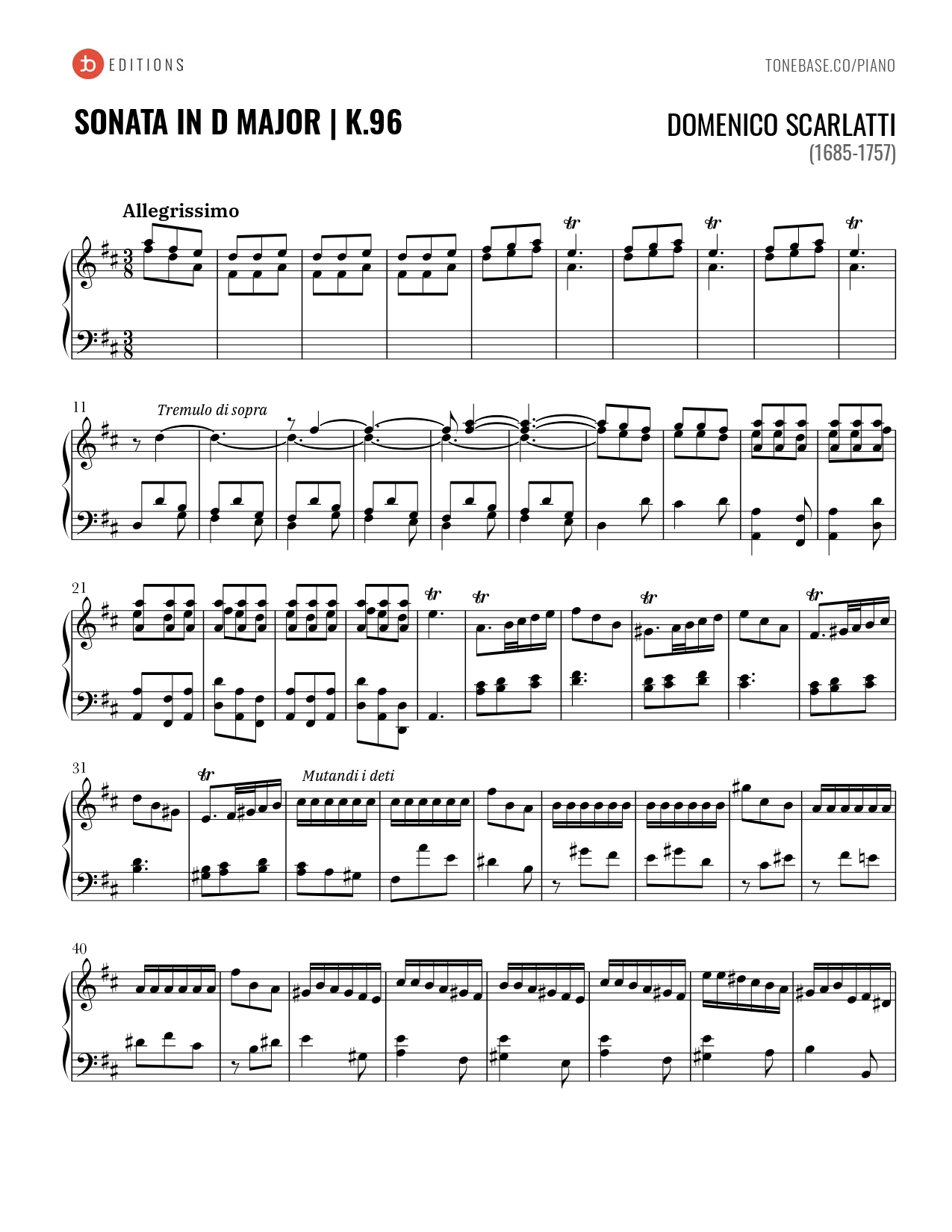 Keyboard Sonata in D Major, K. 96
