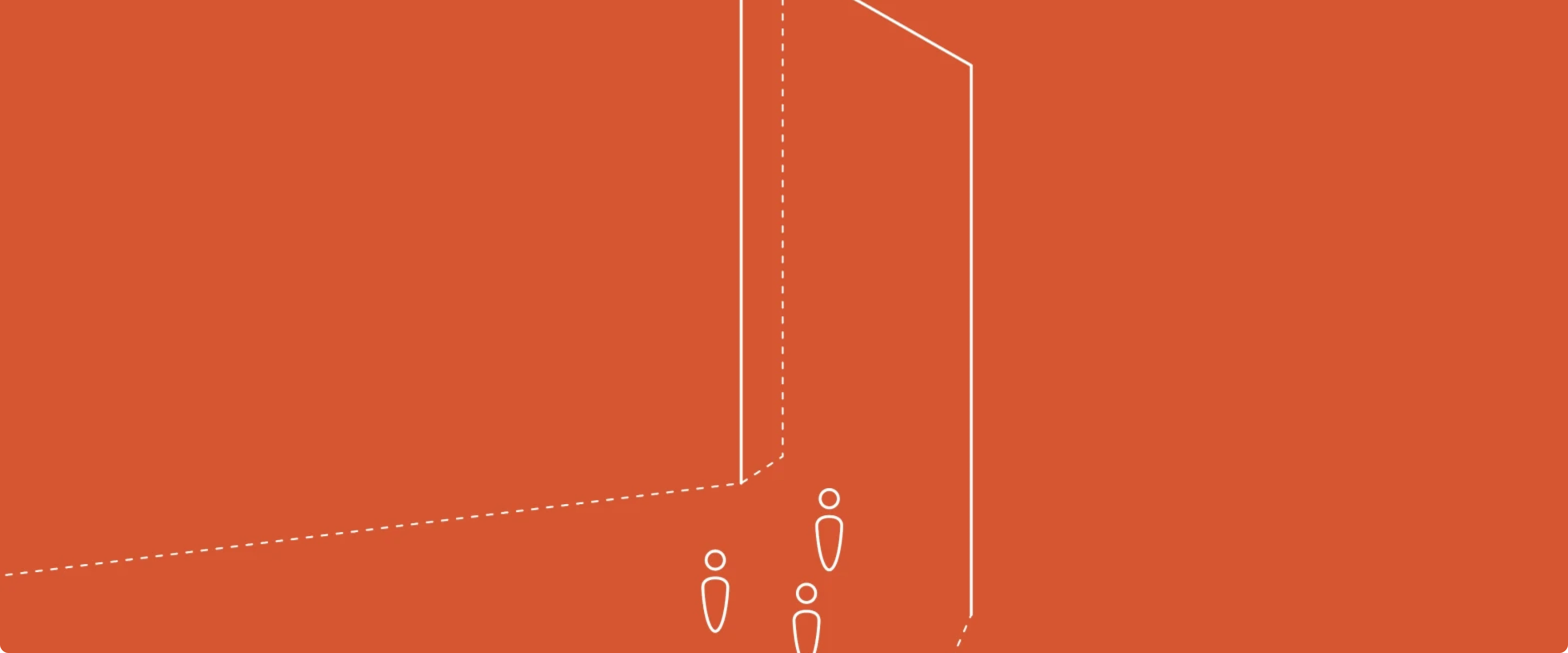 Minimalist line illustration of three visitors passing through a doorway, suggesting continued engagement beyond the museum or gallery.
