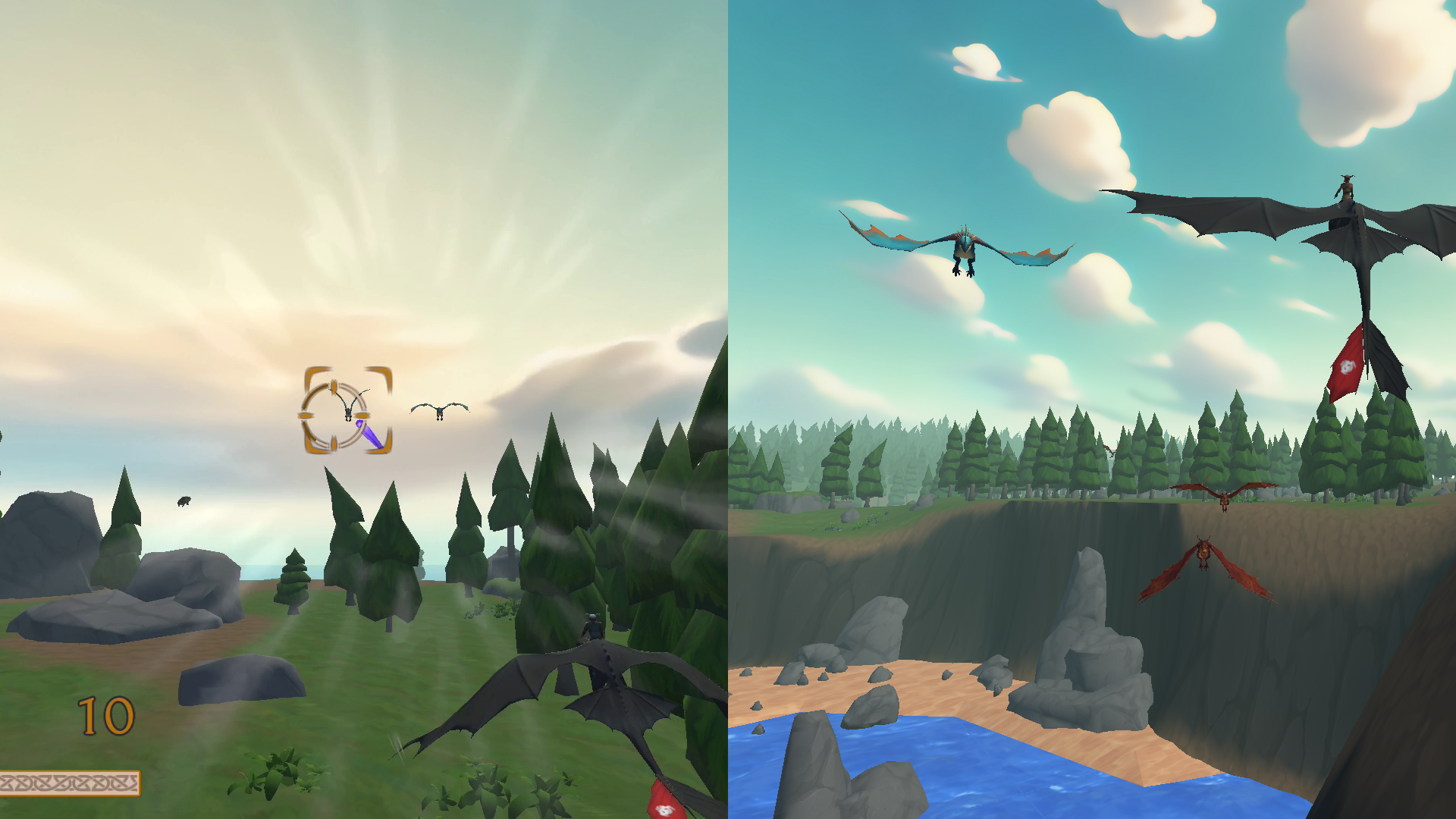 Screenshots of gameplay showing incoming hostile dragons