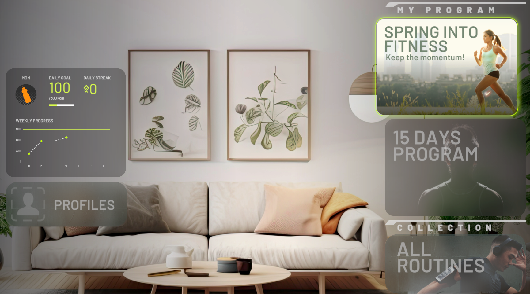 The NexGym screen featuring the Spring Into Fitness Challenge Tile