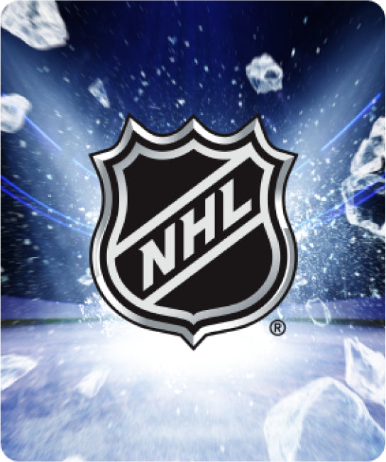 NHL logo with an ice spray behind it, announcing the new NHL game releasing on Nex Playground in October.