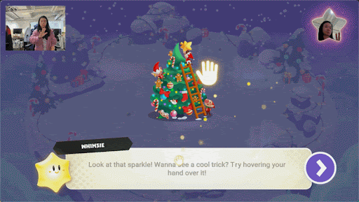 gif of decorated tree trophy shaking when a hand is placed over it in Winter Wonders, a Play Pass exclusive experience on Nex Playground