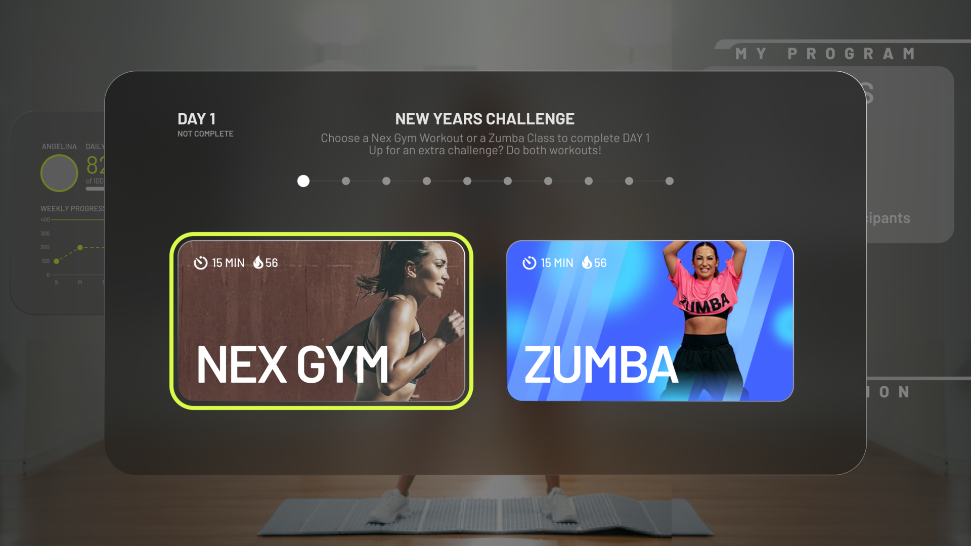 Image showing workout selection screen in NexGym, only on Nex Playground with Play Pass