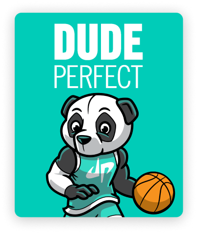 Image of the Dude Perfect panda on light blue for the Dude Perfect game, coming this Spring to Nex Playground + Play Pass.