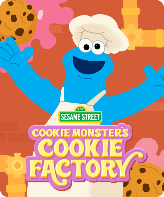 Cookie Monster's Cookie Factory game tile, a Sesame Street game available only on Nex Playground with Play Pass.