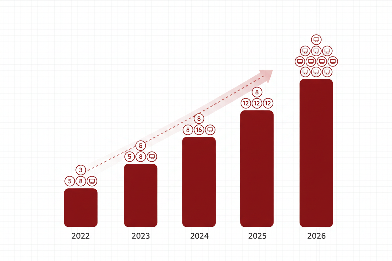 Ascending bar chart highlighting the exceptional growth of the 2026 YC batch versus prior years
