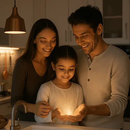family holding lamp