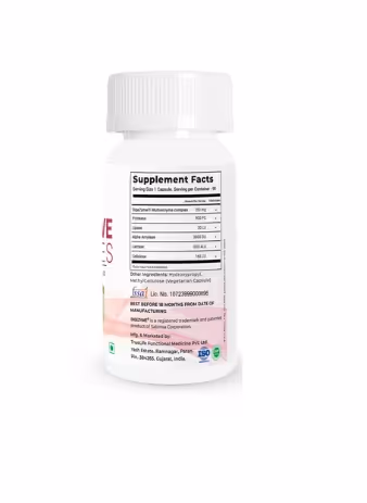 The back cover of VitaOne Digestive Enzymes Capsules box featuring its ingredients.
