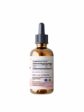 The back cover of the VitaOne Liquid Vitamin D bottle featuring a label with a list of ingredients and product details.