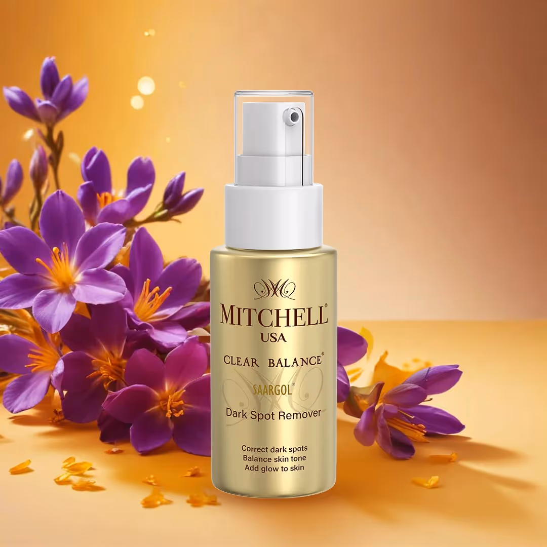 A Pump bottle of Mitchell USA Clear Balance Saargol Dark Spot Remover