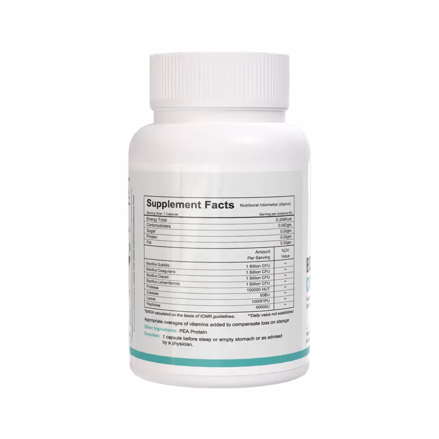 The back cover of Biofilm Care Capsules box featuring the list of ingredients.