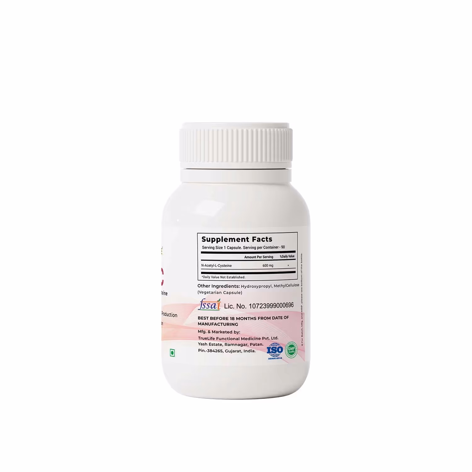 The back cover of VitaOne N-Acetylcysteine (NAC) supplement featuring the list of ingredients