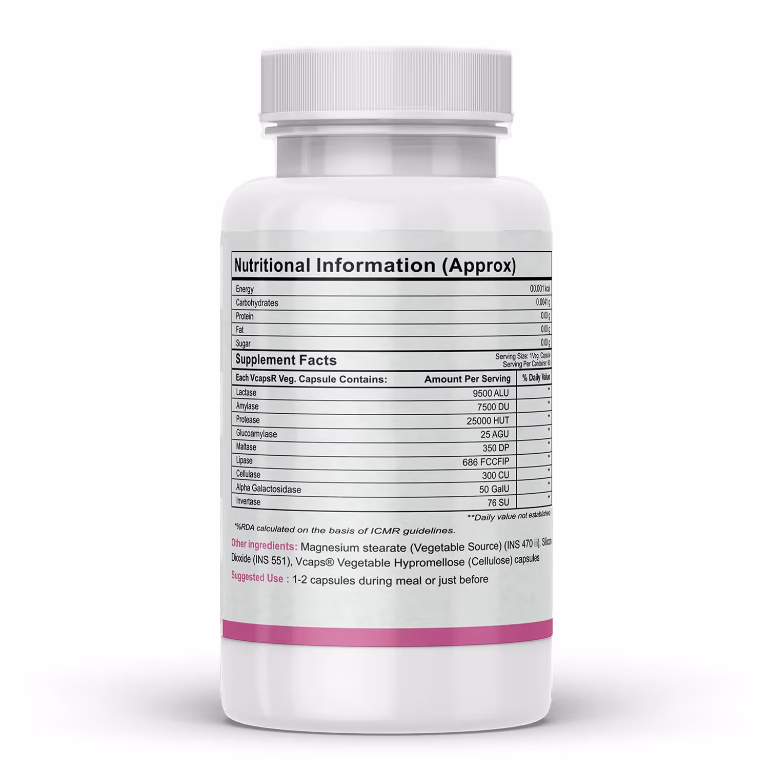 The back cover of Dairy Digest Care capsules enlisting the ingredients present in the product.