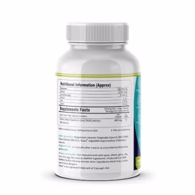 The back cover of FM Nutrition Active Garlic capsules enlisting its ingredients.