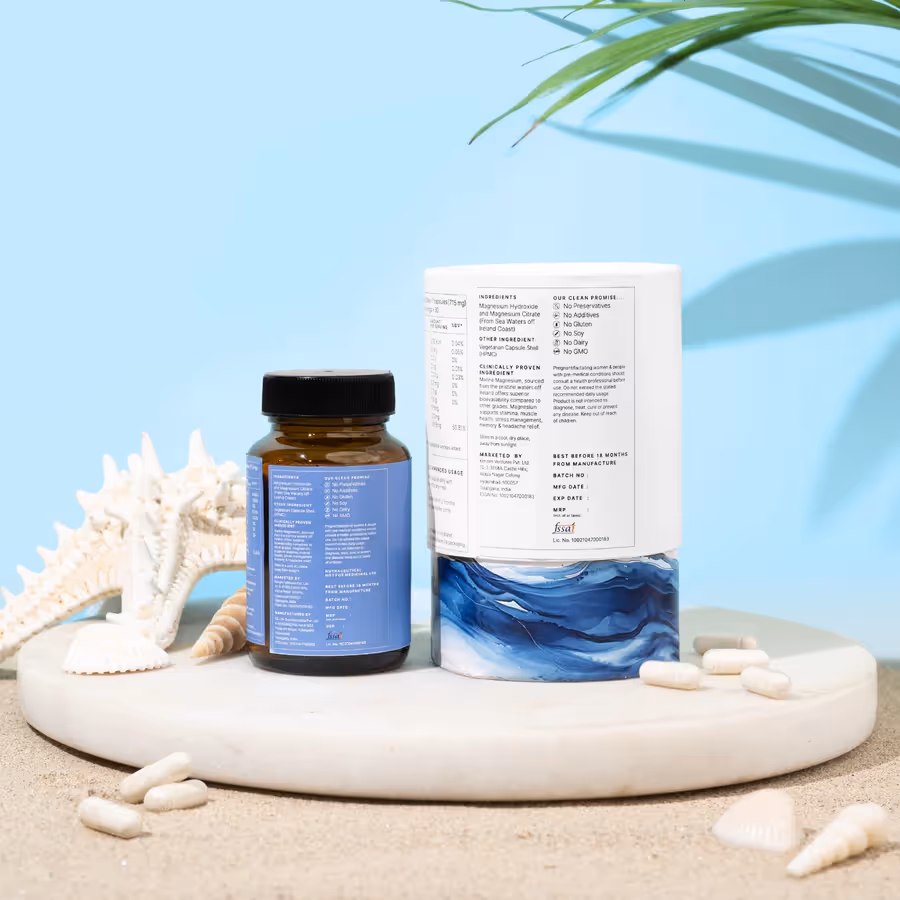 The back cover of Marine Magnesium Supplement bottle featuring its ingredients.