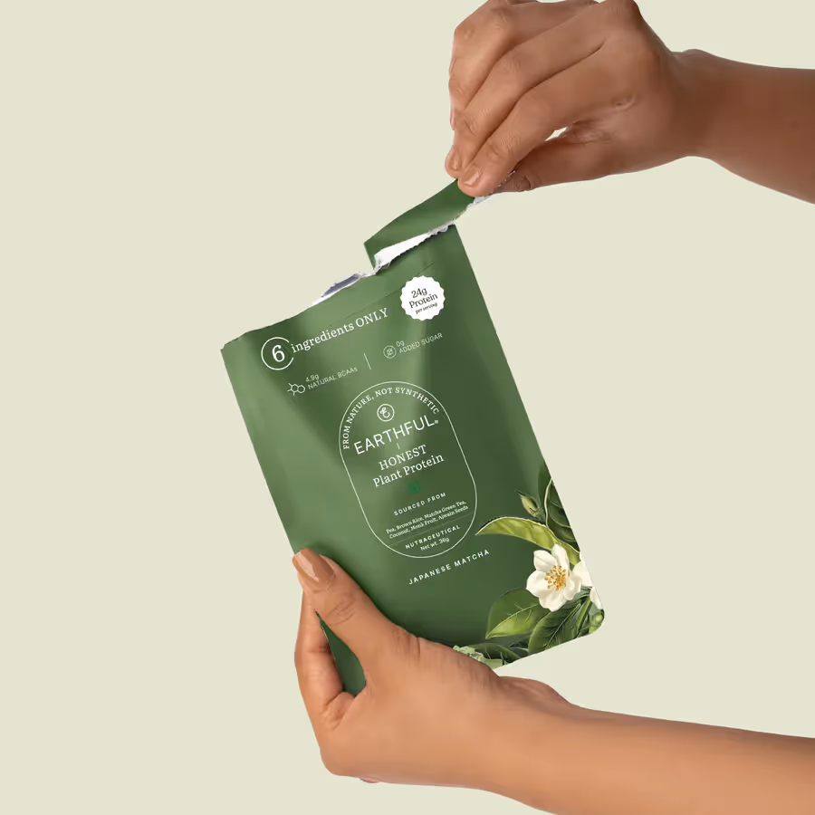 A sachet of Honest Plant Protein - Japanese Matcha powder.