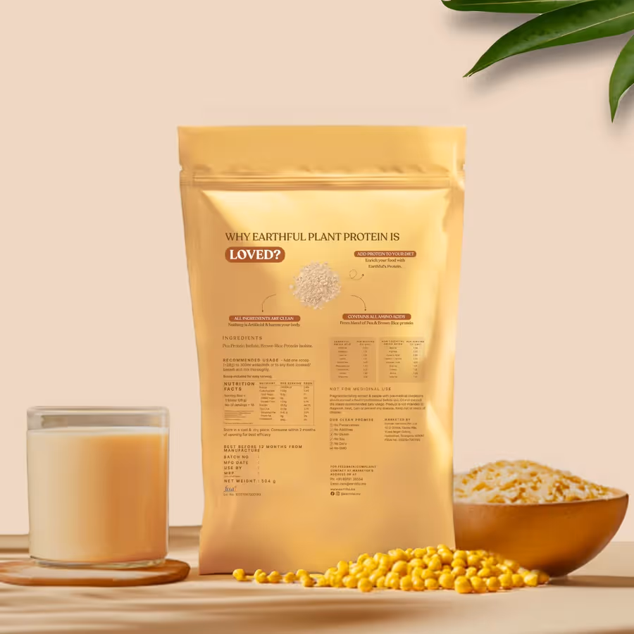 The back cover of Honest Plant Protein – Unflavoured powder featuring its ingredients.