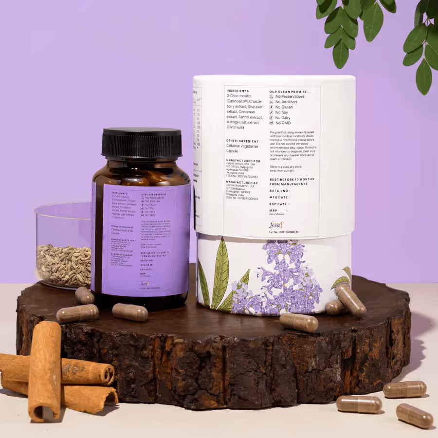 The back cover of Earthful HerSupport capsule bottle featuring its ingredients.